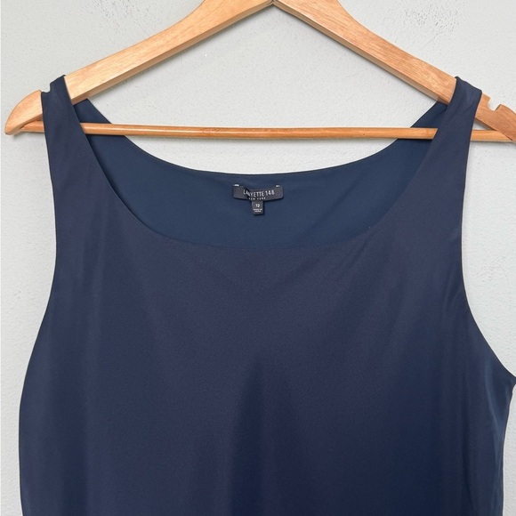 Lafayette‎ 148 New York Royal Navy Blue Georgette Silk Tank Top Blouse Size 12 - Picture 5 of 13